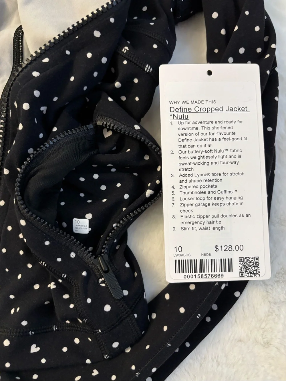 Lululemon Define Cropped Jacket Nulu SOLD OUT Black/Heart Scattered size 10 NWT - Picture 7 of 8